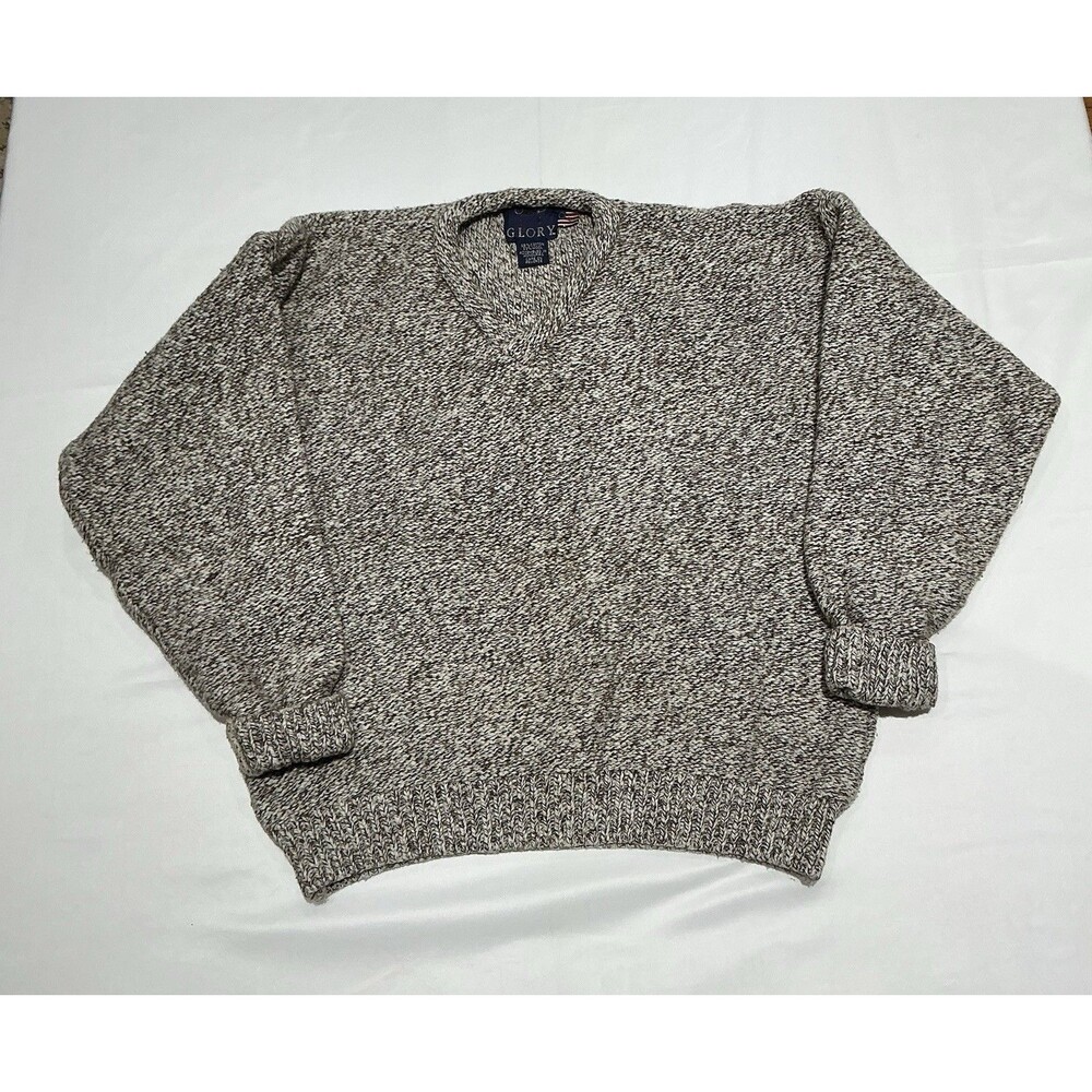 Old Glory Sweater Mens Large Tan Pullover Vintage Chunky Preppy